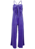 Stretch Velvet Halter Jumpsuit Deep Blue