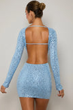 Embellished Cut Out Mini Dress in Light Blue