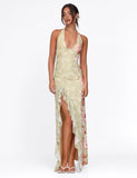 SIRENA MAXI DRESS YELLOW FLORAL ROSE STRIPE