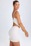 Ruffle Appliqué Cut Out Mini Dress in White