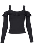 Cold Shoulder Ruffle Top Jet Black