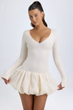 Modal Drop Waist Bubble Hem Mini Dress in Ivory