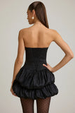 Satin Bubble Hem Corset Mini Dress in Black