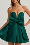Bow Detail Corset Mini Dress in Emerald Green