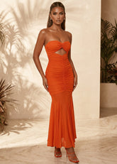 Monaco Muse Strapless Cut Out Maxi Dress Orange