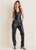Faux Leather Jumpsuit Jet Black