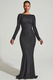 Embellished Open Back Gown in Black