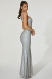 Embellished Cut Out Gown in Silver