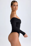 Modal Off Shoulder Ruched Bodysuit in Black