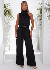 Lip Service Satin Top and Trouser Two Piece Black