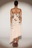 Embellished Soft Scoop Asymmetric Midaxi Dress in Gold