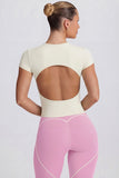 Cut Out Longline T Shirt in Oat