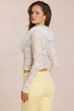 Lace Faux Fur Trim Cardigan in Ivory