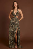 Plunge Cut out Maxi Gown in Leopard Print