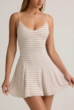 Modal Ribbed Tie Back A Line Mini Dress in Pink Yellow Stripe