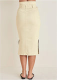 Color Denim Midi Skirt Cream