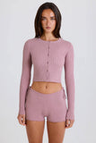 Ribbed Knit Tie Mini Shorts in Mauve
