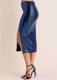 Sequin Midi Skirt Blue Black