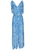 Tie Strap Wide Leg Jumpsuit Blue Allover Spring Paisley