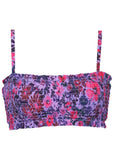 Smocked Bandeau Bikini Top Ditsy Pink Purple
