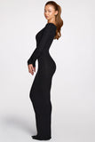 Ribbed Modal Long Sleeve Plunge Maxi Dress in Black