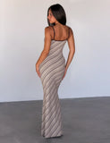 SLOANE MAXI DRESS TAN AND CHOC STRIPE