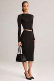 Modal Mid Rise Pencil Midi Skirt in Black