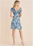 One Shoulder Mesh Mini Denim Floral