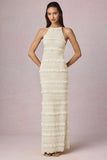 Ruffled Backless Halterneck Maxi Dress in Ivory