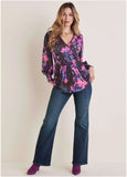 Balloon Sleeve Wrap Front Top Electric Bouquet