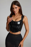Vinyl Lace Up Corset Top in Black