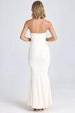 Draped Floral Appliqué Maxi Dress in Ivory