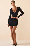 Modal Plunge Long Sleeve Top in Black