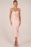 Embellished Peekaboo Fluted Hem Midaxi Dress in Pink