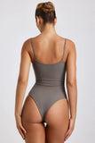 Ribbed Modal Square Neck Bodysuit in Grey