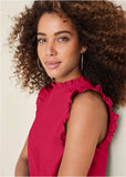 Ruffle Trim Mini Dress Dark Pink