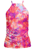 Ruched Side Halter Tankini Top Tie Dye Blast