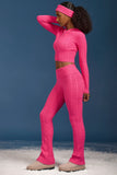 Cable Knit Foldover Flared Trousers in Hot Pink
