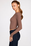 Ribbed Modal Ruched Long Sleeve Top in Mocha