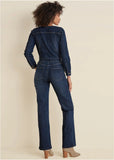 Zip Front Denim Jumpsuit Dark Wash