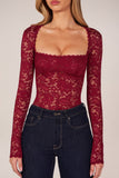 Long Sleeve Laced Bodysuit in Wine