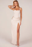 Corseted Thigh High Split Maxi Dress in Pearl