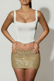 Embellished Low Rise Mini Skirt in Gold