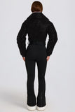 Waterproof Belted Layered Ski Suit in Black Leopard