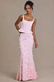 Satin Lace Up Corset Top in Baby Pink