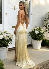 Worth Waiting For Cross Back Gown Jacquard Yellow