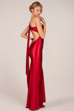 Asymmetric Tie Back Gown in Cherry