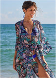 Bell Sleeve Long Cover Up Tropical Walks