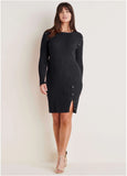 Button Detail Sweater Dress Jet Black