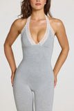 Modal Lace Trim Capri Jumpsuit in Grey Marl
